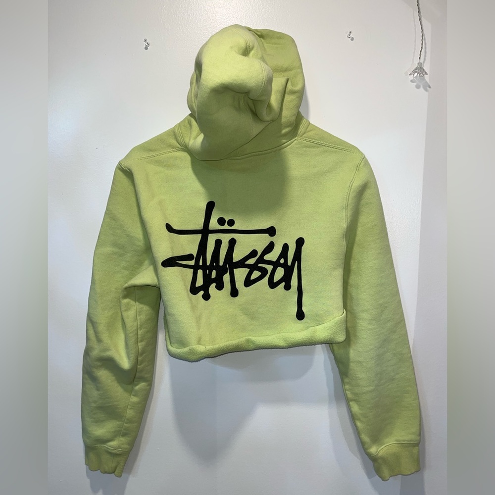 STUSSY cropped lime green hoodie